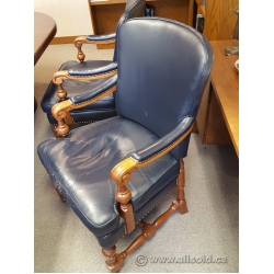 Vintage Leather and Wood Board Room Guest Side Chair
